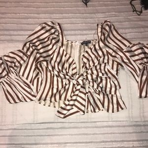 Fashion nova satin tie front striped blouse